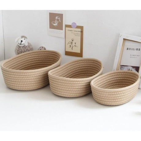 Woven Nordic Cotton Rope Storage Baskets (Set of 3) Decorative Organizer Bins for Desktop, Sundries, Keys, and Cosmetics- Furaha Finds Kenya
