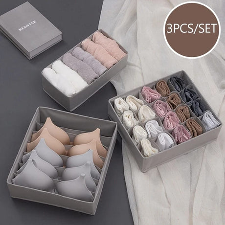 3Pcs Foldable Underwear, Bra, Socks, and Towels Storage Box Set – Multi-Compartment Wardrobe Drawer Clothes Organizer- Furaha Finds Kenya