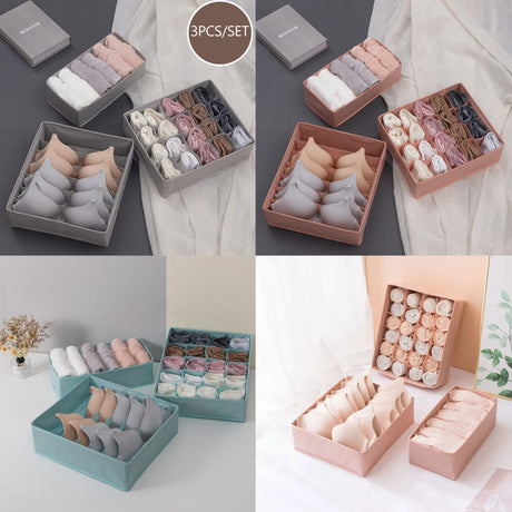 3Pcs Foldable Underwear, Bra, Socks, and Towels Storage Box Set – Multi-Compartment Wardrobe Drawer Clothes Organizer- Furaha Finds Kenya