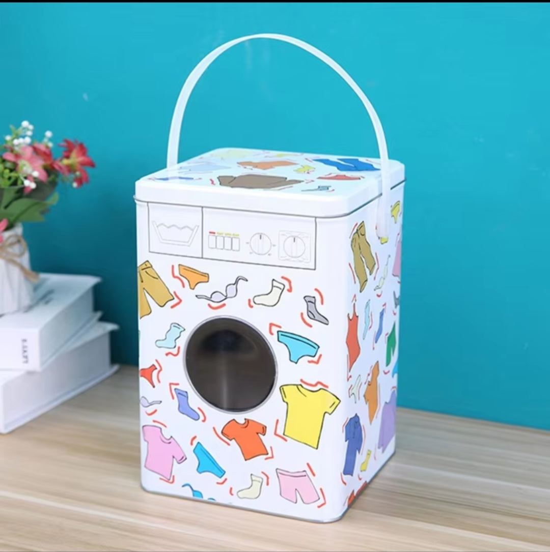 Furaha Finds 4.6L large washing machine themed laundry detergent storage box. 