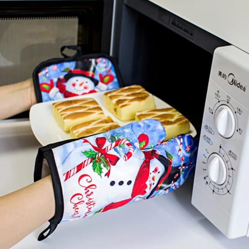 a set of 2 Oven Mitten 2in1 Cotton Padded Heat Resistant Glove and Holder for Baking & Cooking