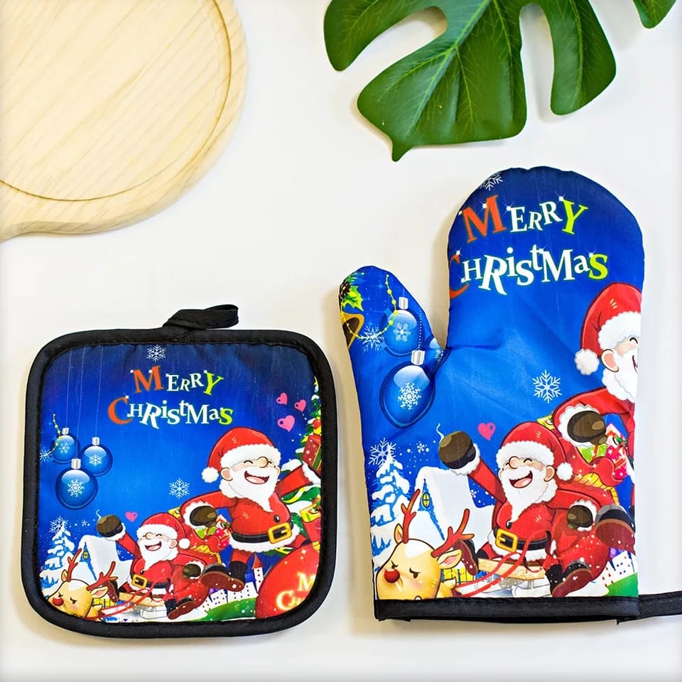a set of 2 Oven Mitten 2in1 Cotton Padded Heat Resistant Glove and Holder for Baking & Cooking