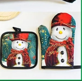a set of 2 Oven Mitten 2in1 Cotton Padded Heat Resistant Glove and Holder for Baking & Cooking