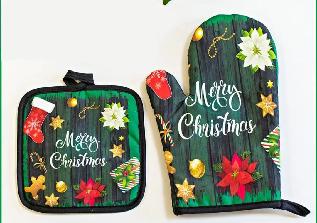 a set of 2 Oven Mitten 2in1 Cotton Padded Heat Resistant Glove and Holder for Baking & Cooking