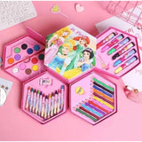 Hexagonal Color Box Art Set for Kids 46pc Set with Pencils, Crayons, Paints & More (Disney Princess, Winnie the Pooh, Mickey Mouse)