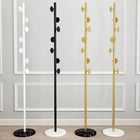 Furaha Finds Marble Base Luxury Coat Rack Floor standing multifunctional clothes & hat hanger with heavy duty metal frame, available in black, white, and gold.