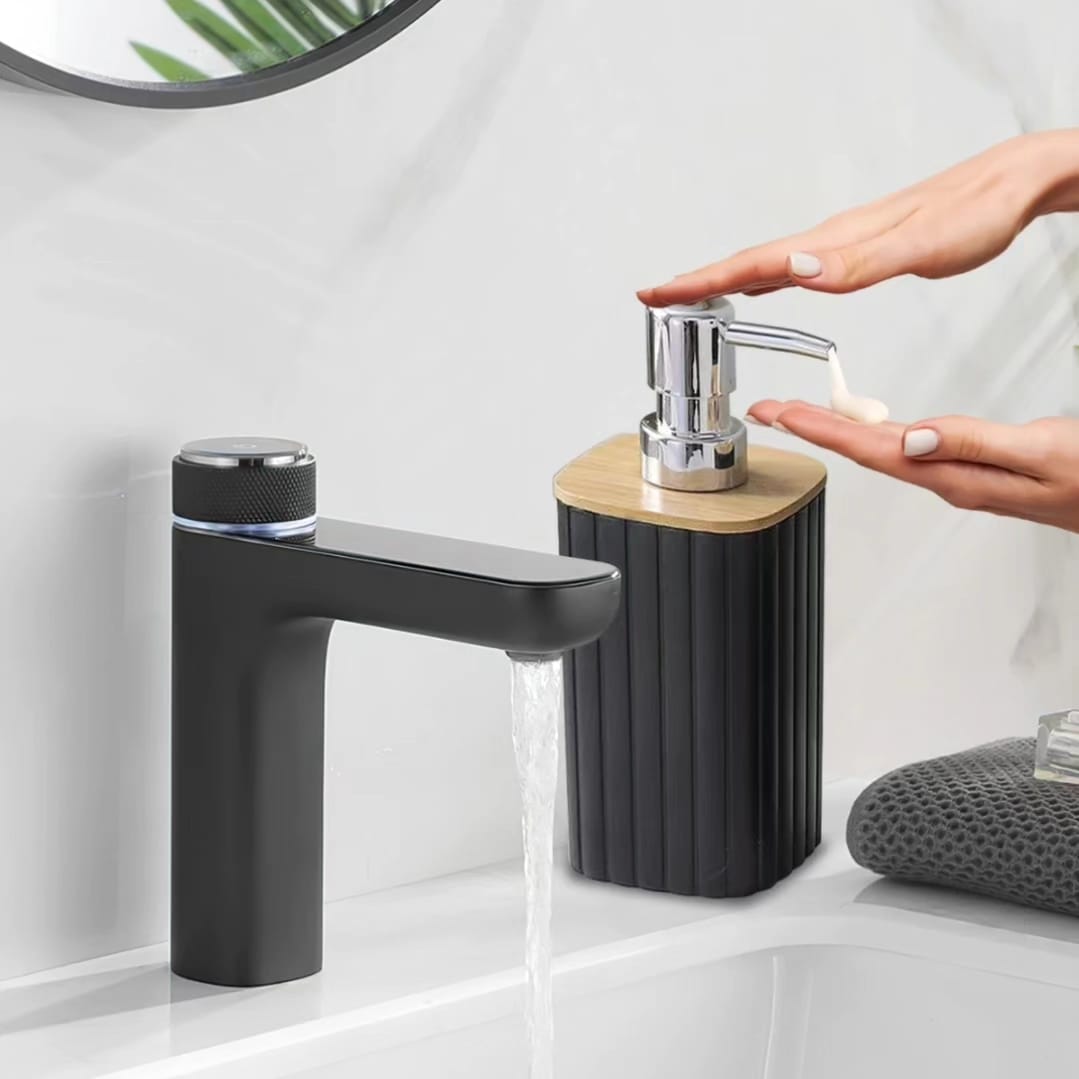 Furaha Finds 6pcs Eco Friendly Plastic Bamboo Bathroom Accessories Set  Soap dispenser, toothbrush holder, tumbler, soap dish, and organizers for modern bathroom organization.