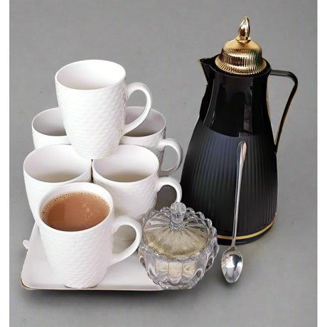 High Quality 7 Piece Tea Set| Includes 6 Mugs, 1L Flask, Tea Spoons & Sugar Dish- Furaha Finds Kenya