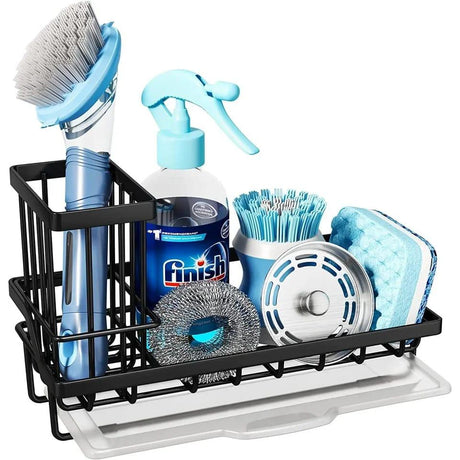 Stainless Steel Kitchen Sink Drain Rack Multi Functional Faucet Holder & Sponge Shelf, Black- Furaha Finds Kenya