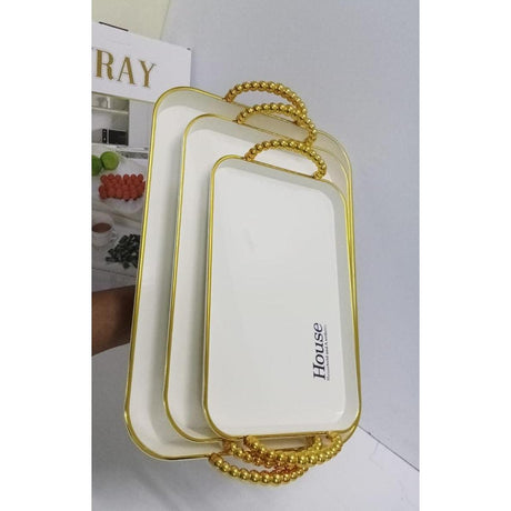 3 in 1 Tray with Gold Handle White with Gold Accents, Elegant Multi Purpose Serving Tray- Furaha Finds Kenya