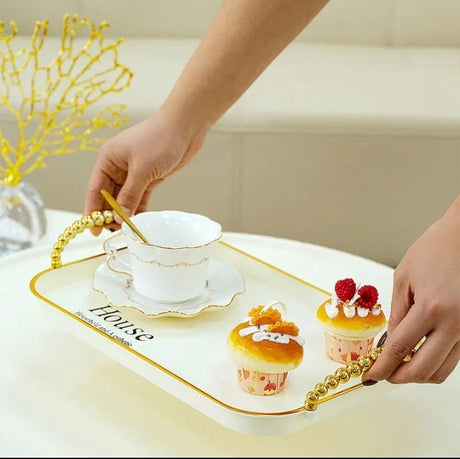 3 in 1 Tray with Gold Handle White with Gold Accents, Elegant Multi Purpose Serving Tray- Furaha Finds Kenya