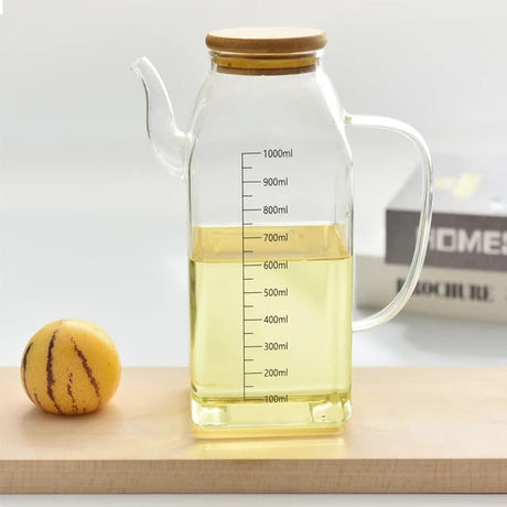 1000ml Square Shaped Oil Jar with Bamboo Lid Stylish and Functional Oil Dispenser for Kitchen- Furaha Finds Kenya