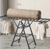 Furaha Finds Black Movable Outdoor Drying Rack 1.7M height, sturdy metal frame with wheels for easy mobility, foldable design for indoor and outdoor use.