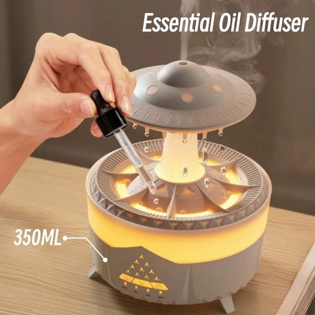 Furaha Finds Water Raindrops Ultrasonic Air Humidifier with handmade glass design, 7-color LED lights, and aroma diffuser function. Perfect for home, office, and wellness spaces