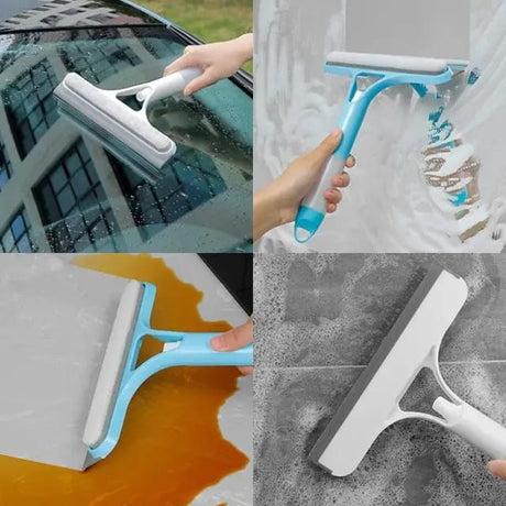 Furaha Finds 3 in 1 Car Spray Glass Double Sided Wiper Window Squeegee Cleaner with Spray Bottle, Sponge Brush, and Scraper