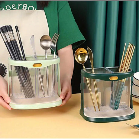 Kitchen Cutlery Organizer with Drain Hole Wall Mounted, Transparent Compartments for Chopsticks, Spoons & Forks Available in White, Dark Green, Light Green- Furaha Finds Kenya