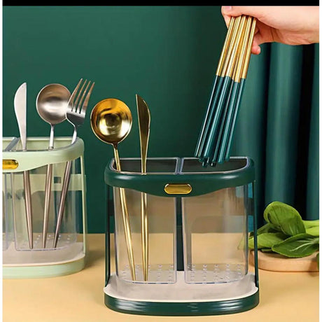 Kitchen Cutlery Organizer with Drain Hole Wall Mounted, Transparent Compartments for Chopsticks, Spoons & Forks Available in White, Dark Green, Light Green- Furaha Finds Kenya