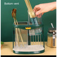 Kitchen Cutlery Organizer with Drain Hole Wall Mounted, Transparent Compartments for Chopsticks, Spoons & Forks Available in White, Dark Green, Light Green- Furaha Finds Kenya