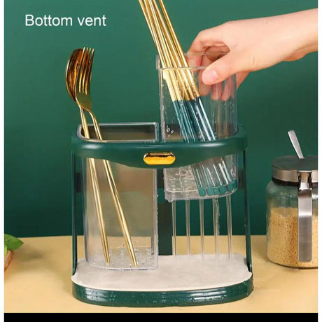 Kitchen Cutlery Organizer with Drain Hole Wall Mounted, Transparent Compartments for Chopsticks, Spoons & Forks Available in White, Dark Green, Light Green- Furaha Finds Kenya