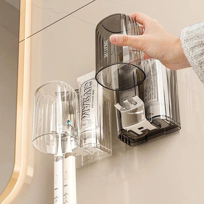 Furaha Finds Wall mounted Toothbrush Holder with Automatic Toothpaste Dispenser  Space saving bathroom organizer with storage compartments and dust proof design.