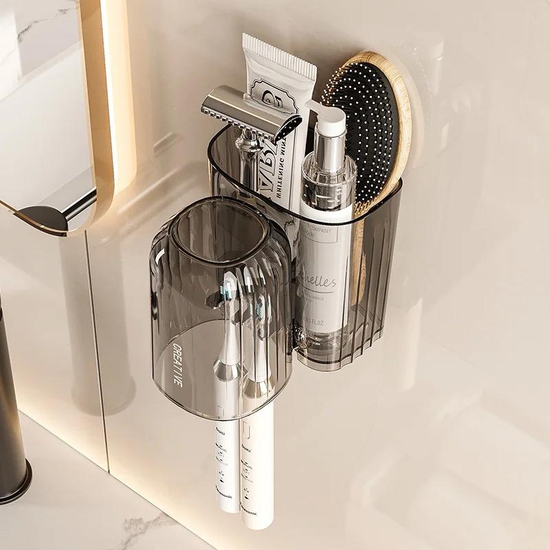 Furaha Finds Wall mounted Toothbrush Holder with Automatic Toothpaste Dispenser  Space saving bathroom organizer with storage compartments and dust proof design.