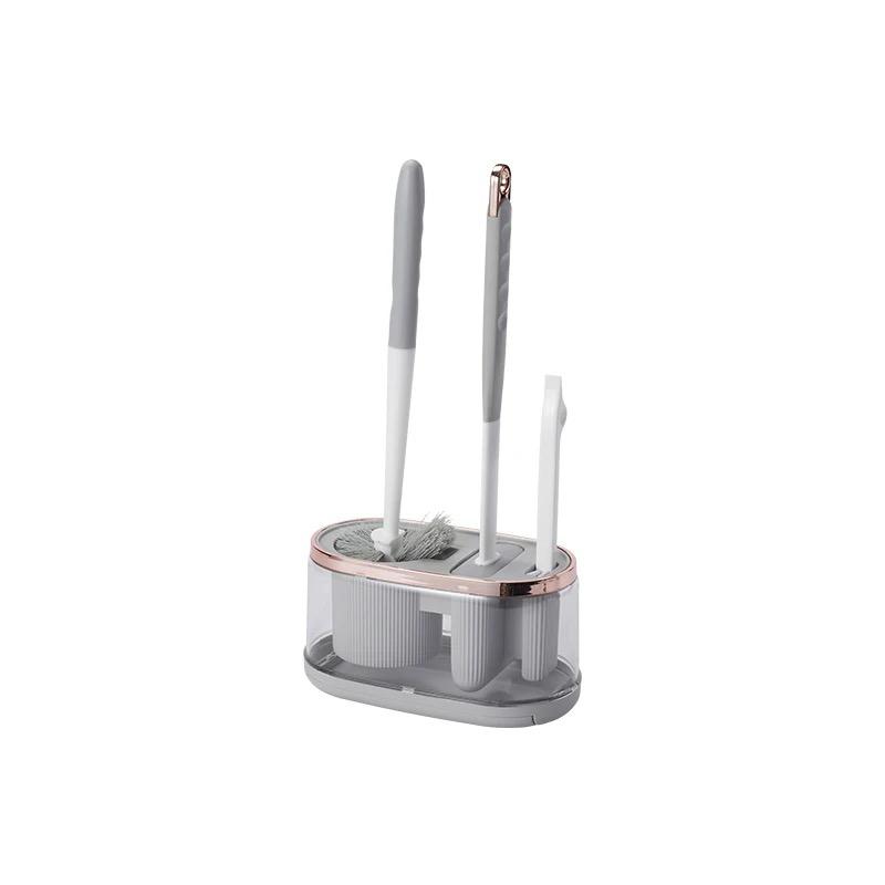 Furaha Finds 5 in 1 Cleaning Toilet Brush Set Includes bristle brush, silicone flat brush, tongs, corner brush,and draining rack for deep bathroom cleaning.