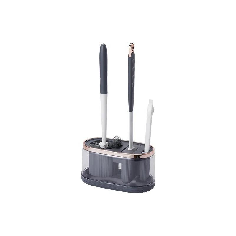 Furaha Finds 5 in 1 Cleaning Toilet Brush Set Includes bristle brush, silicone flat brush, tongs, corner brush,and draining rack for deep bathroom cleaning.