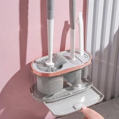 5 in 1 Cleaning Toilet Brush Set with Drying Holder Bristle Brush, Silicone Flat Brush, Tongs, Corner Brush, and Draining Rack
