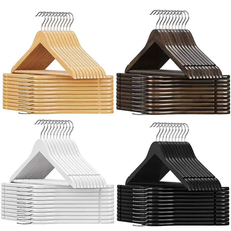 Furaha Finds 10pcs Wooden Clothes Hangers Set of 10 durable wooden hangers available in White, Black, Dark Brown, and Light Brown"