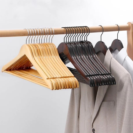 Furaha Finds 10pcs Wooden Clothes Hangers Set of 10 durable wooden hangers available in White, Black, Dark Brown, and Light Brown"