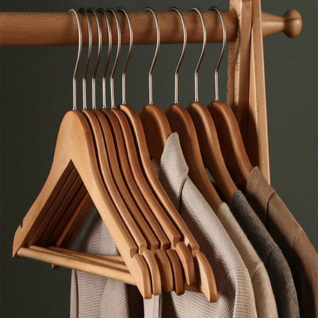 Furaha Finds 10pcs Wooden Clothes Hangers Set of 10 durable wooden hangers available in White, Black, Dark Brown, and Light Brown"