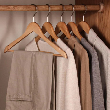 Furaha Finds 10pcs Wooden Clothes Hangers Set of 10 durable wooden hangers available in White, Black, Dark Brown, and Light Brown"