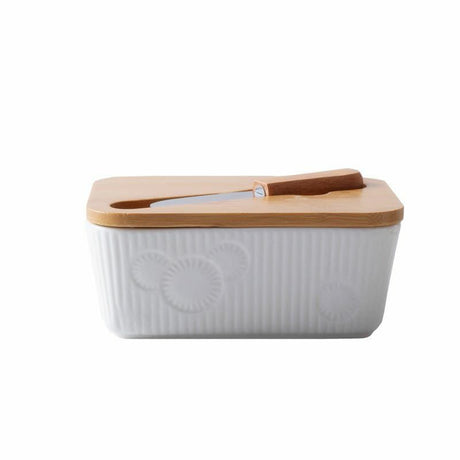 Porcelain Butter Set with Bamboo Lid and Knife 400ml Non Slip Butter Keeper for Freshness and Easy Cleaning- Furaha Finds Kenya