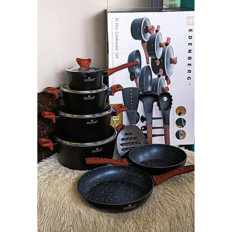 Edenberg 15Piece Nonstick Cooking Pots Set Durable Cookware in White and Black, Easy to Clean- Furaha Finds Kenya