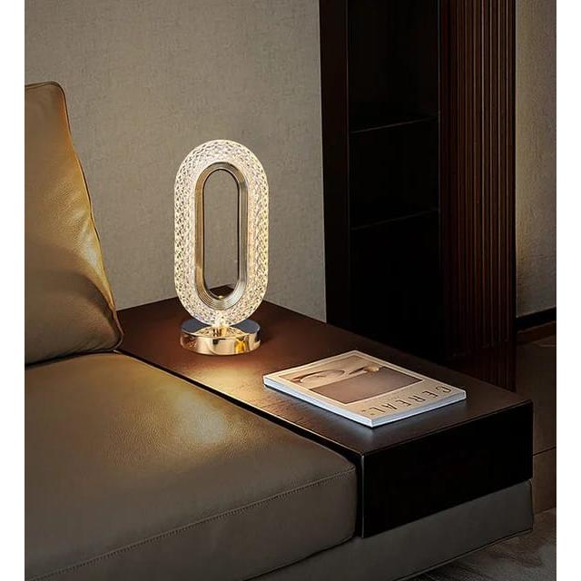 Modern Portable Crystal Oval Rechargeable Table Lamp Tri Color Dimming LED Touch Control Light