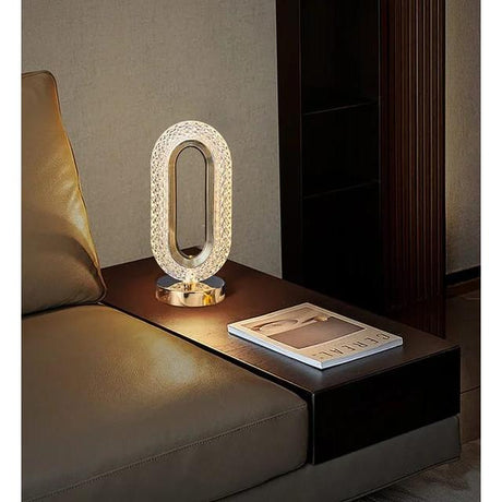 Modern Portable Crystal Oval Rechargeable Table Lamp Tri Color Dimming LED Touch Control Light