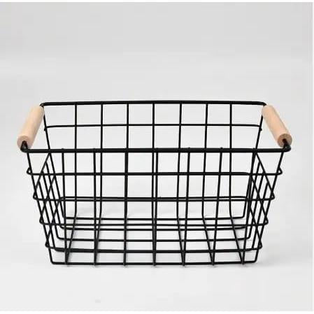 Metal Wire Storage Basket with Handle Wrought Iron Art Fruit Vegetable Snacks Bathroom & Kitchen Holder (Black & White)- Furaha Finds Kenya