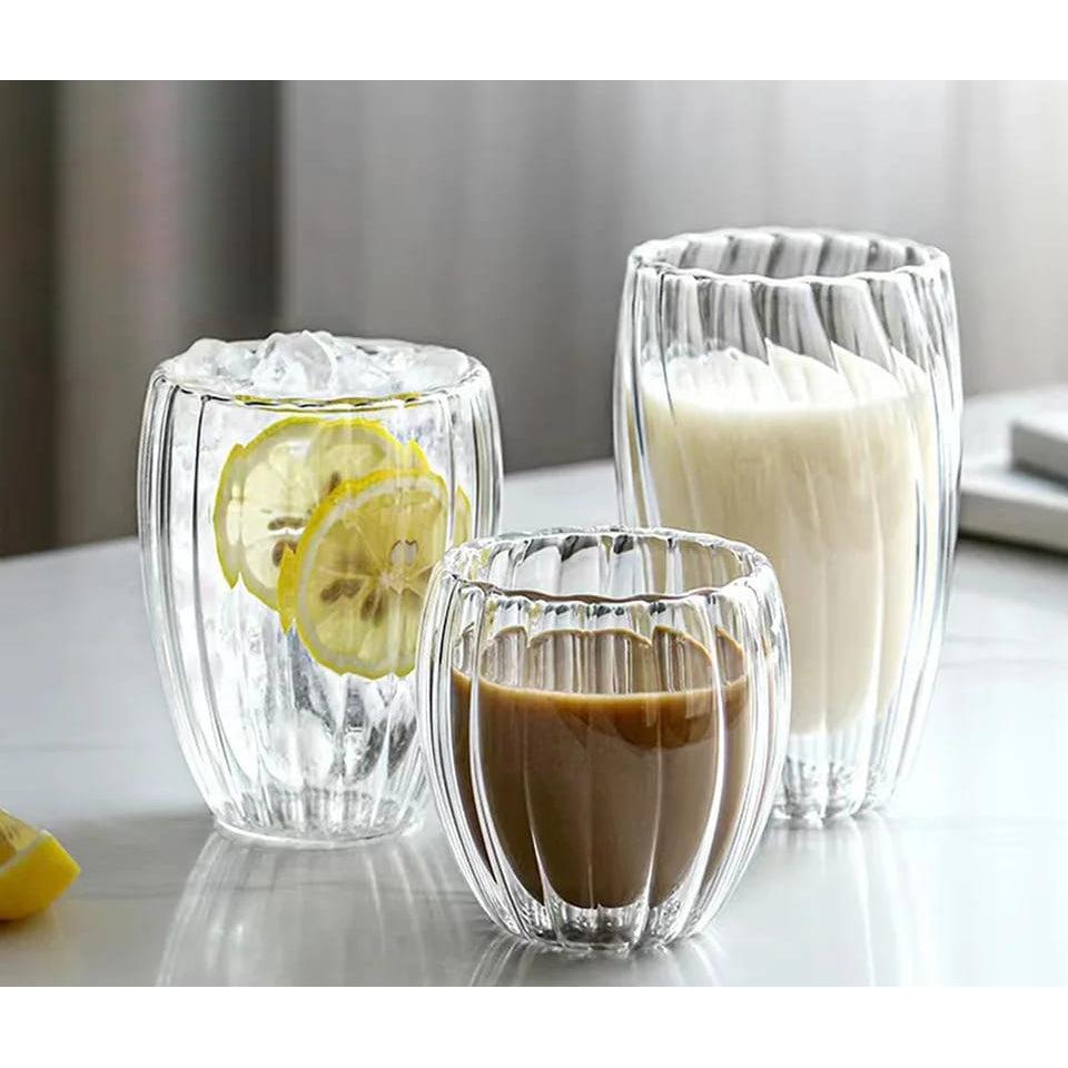 Stripe Double Wall Glass Mug Heat Resistant for Tea Coffee Milk Juice Espresso & Whisky- Furaha Finds Kenya