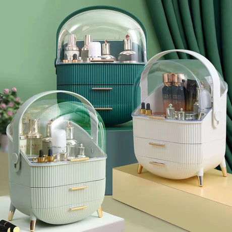 Luxury Large Capacity Cosmetic Storage Box Fashion Acrylic Makeup & Jewelry Organizer with Transparent Window Portable 35L Vanity Organizer (White, Blue, Green)- Furaha Finds Kenya
