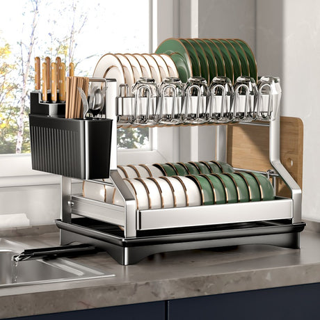 2Tier Kitchen Dish Rack with Drain Tray Large Capacity Organizer- Furaha Finds Kenya