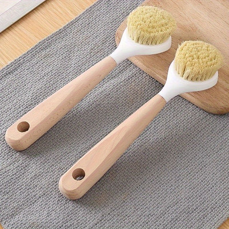 Furaha Finds Hard Bristle Pot/Pan Cleaning Brush with Wooden Handle Heavy duty scrubber for tough stains, grease removal, and cast iron cleaning.