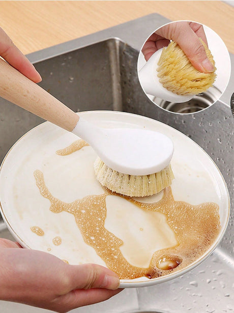 Furaha Finds Hard Bristle Pot/Pan Cleaning Brush with Wooden Handle Heavy duty scrubber for tough stains, grease removal, and cast iron cleaning.
