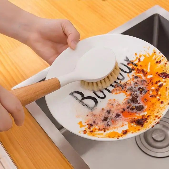 Furaha Finds Hard Bristle Pot/Pan Cleaning Brush with Wooden Handle Heavy duty scrubber for tough stains, grease removal, and cast iron cleaning.