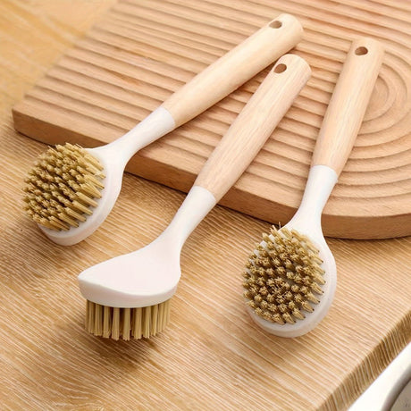 Furaha Finds Hard Bristle Pot/Pan Cleaning Brush with Wooden Handle Heavy duty scrubber for tough stains, grease removal, and cast iron cleaning.