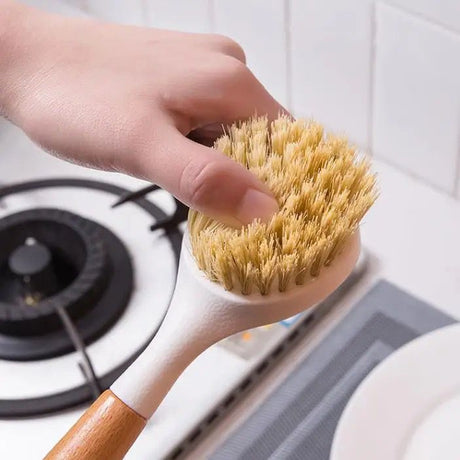 Furaha Finds Hard Bristle Pot/Pan Cleaning Brush with Wooden Handle Heavy duty scrubber for tough stains, grease removal, and cast iron cleaning.