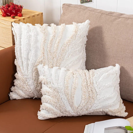 Furaha Finds Beige & Grey Tufted Coral Style Cushion Cover