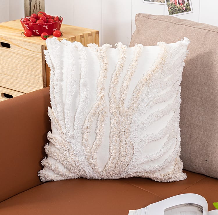 Furaha Finds Beige & Grey Tufted Coral Style Cushion Cover