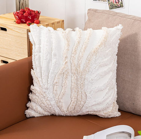 Furaha Finds Beige & Grey Tufted Coral Style Cushion Cover