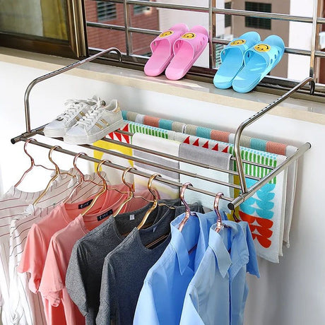 Furaha Finds Multipurpose Expandable Stainless Steel Drying Rack adjustable (60-120cm) space saving,durable, and rust resistant clothes drying rack for indoor and outdoor use.