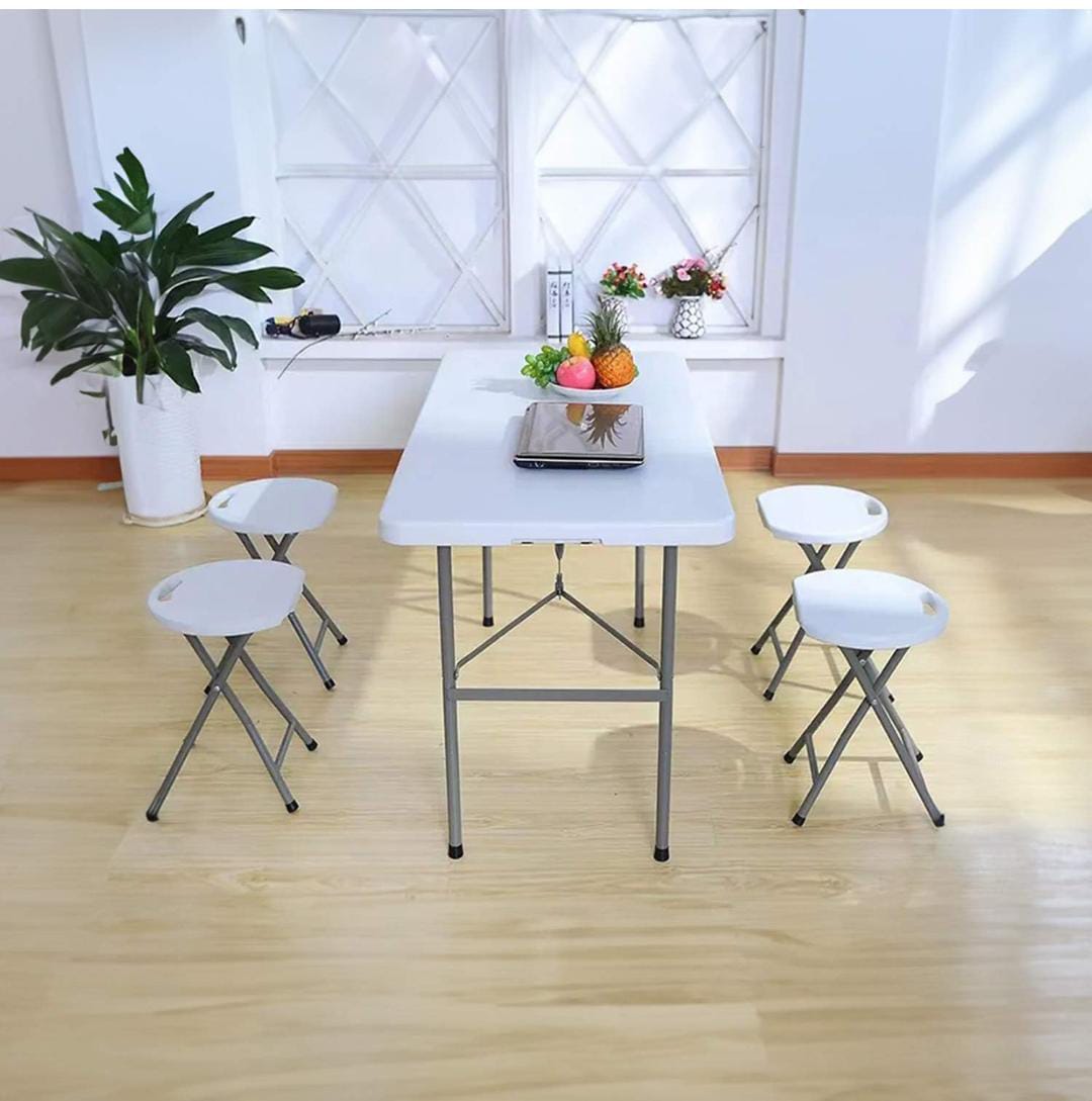 Outdoor Foldable Stools with Table Set  4 Lightweight Portable Folding Stools & Foldable Table.
